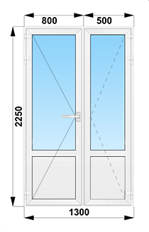 Входная уличная штульповая дверь с глухим низом 1300x2250